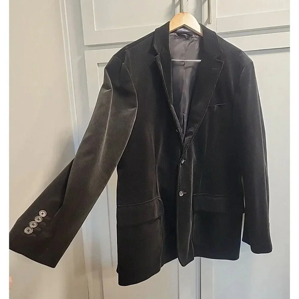 Polo Ralph Lauren Men's Corduroy Blazer 3 Button Black Sz 44 L Long 100% Cotton